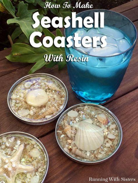 DIY Jar Lid Coasters with Seashells & Resin... http://www.completely-coastal.com/2017/02/diy-jar-lid-seashell-coasters.html Seashell Coasters, Pretty Shells, Diy Resin Casting, How To Make Resin, Sea Shell Decor, Epoxy Resin Crafts, Diy Coasters, Jar Diy, Crafts To Make And Sell