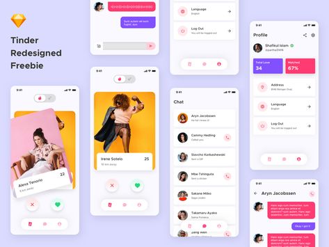 Tinder App Redesign - Free Sketch - Freebie Supply App Redesign, Tinder App, Sketch Template, App Concept, Sketch App, A Concept, Layout Template, Dating Profile, Ui Kit