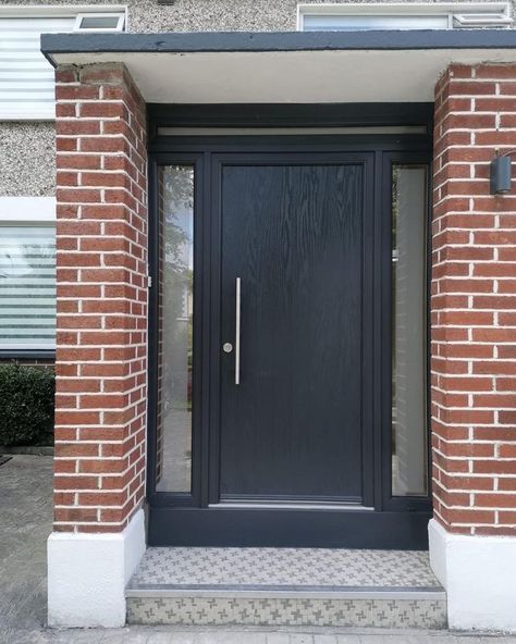 Black Composite Front Door, Black Composite Door, Fromt Doors, Victorian Front Garden, Composite Front Door, Front Door Design, Exterior House Colors, Entrance Doors, House Entrance