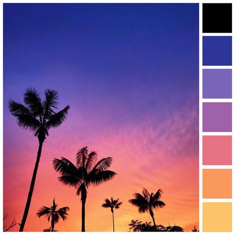 Orange Sunset Color Palette, Sunset Beach Palette, California Sunset Color Palette, Coachella Color Palette, Sun Set Color Palette, Purple Sunset Color Palette, Colorful Sunset Painting, Los Angeles Color Palette, Sunset Pallet Colour Palettes