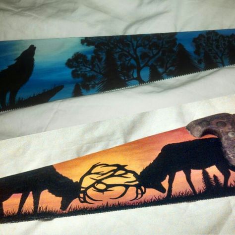 Painted wildlife silhouette handsaws Hand Saw Art Ideas, Wildlife Silhouette, Painted Saws, Saw Art, Deer Drawing, Hand Saw, Tole Painting, Drawing Easy, Window Painting