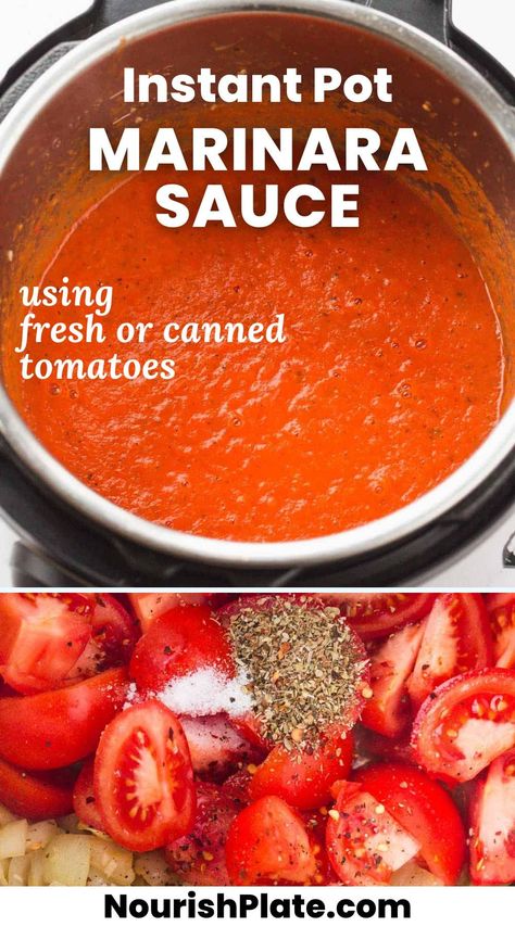 With the help of an Instant Pot, you can make this easy and delicious Marinara Sauce using fresh tomatoes in under 40 minutes! This beginner-friendly recipe yields a sauce with a robust flavor, perfect for pasta, pizza, and more. Instant Pot Tomato Sauce Canned Tomatoes, Pressure Cooker Marinara Sauce, Instant Pot Pasta Sauce Fresh Tomatoes, Instant Pot Spaghetti Sauce With Fresh Tomatoes, Tomato Sauce Homemade Instant Pot, Instant Pot Pizza Sauce Fresh Tomatoes, Insta Pot Tomato Sauce Recipes, Spaghetti Sauce From Fresh Tomatoes Crockpot, Crockpot Marinara Sauce Fresh Tomatoes