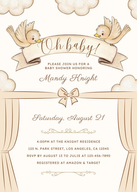 gender neutral baby shower, baby shower ideas, baby shower theme, yellow baby shower, baby shower invitation, baby shower party ideas, baby shower decorations, baby shower invite, printable invitation, editable invitation, clouds, birds, bow, banner, pregnancy, mommy to be, oh baby, gender reveal, instant download, invite template, pregnancy annoucement, mom, pastel, cute invitation, invitacion, card, baby shower food, baby shower cake, baby shower gifts, baby shower party favors Oh Baby Gender Reveal, Bow Banner, Baby Shower Yellow, Gender Neutral Baby Shower Invitations, Baby Shower Invitaciones, Food Baby, Yellow Baby, Gender Reveal Invitations, Bird Theme