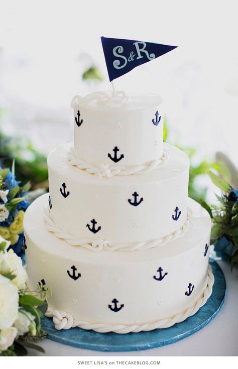 Anchor Cakes, Nautical Wedding Cakes, Nautical Cake, Nautical Birthday, Tiered Cake, Nautical Party, Connecticut Wedding, Nautical Baby Shower, בר מצווה