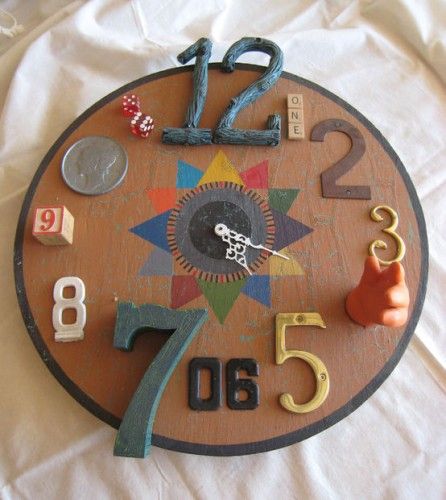 Found Art Clock Homemade Clocks, Clock Craft, Handmade Clocks, Cool Clocks, Clock Art, Found Art, Diy Clock, Wooden Clock, Assemblage Art