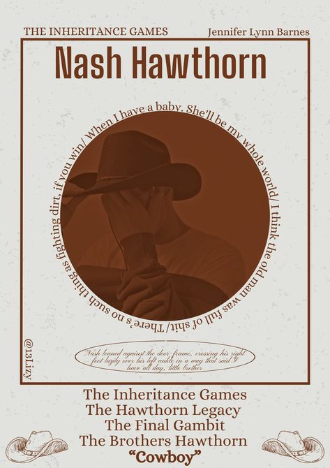 Nash Hawthorn- the inheritance games- Jennifer Lynn Barnes- book poster Book Character Posters, Redoing Room, The Final Gambit, Hawthorne Brothers, Inheritence Games, Grayson Hawthorne, The Inheritance Games Series, Avery Grambs, A Very Risky Gamble