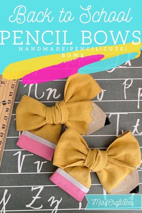 Back To School Sewing Ideas, Pencil Bows Diy, Back To School Hair Accessories, Back To School Bows Hair, Teacher Sewing Gifts, Back To School Sewing Projects, School Sewing Projects, Back To School Bows, School Hair Accessories