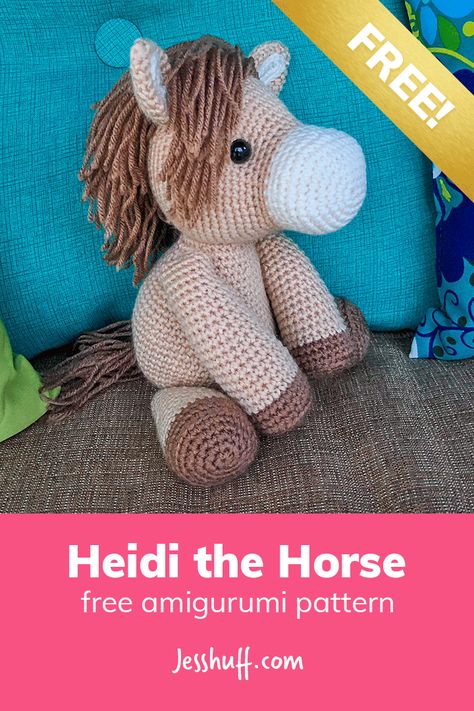 Heidi the Horse Free Amigurumi Pattern | Jess Huff Crocheted Horse, Crochet Horse, Pola Amigurumi, Crochet Animals Free Patterns, Suit Pattern, Crochet Amigurumi Free Patterns, Horse Pattern, Crochet Amigurumi Free, Haken Baby