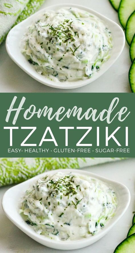 Mediterranean Recipes Healthy, Tzatziki Sauce Recipe, Mediterranean Diet Recipes Dinners, Homemade Tzatziki Sauce, Tzatziki Recipes, Homemade Tzatziki, Easy Mediterranean Diet Recipes, Cucumber Recipes, Tzatziki Sauce