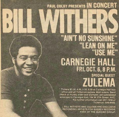 Bill Withers Poster, Ain't No Sunshine, Bill Withers, Carnegie Hall, Lean On Me, Artist Wall, Great Albums, Record Sleeves, Inside Jokes