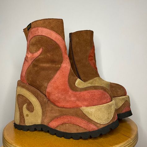 Look what I just found on Depop 🙌 https://depop.app.link/tiKi4std3jb Patterned Boots, Funky Boots, 70s Glam Rock, 70s Glam, Red And Beige, Funky Shoes, Shoe Inspo, Aesthetic Shoes, Payment Plan