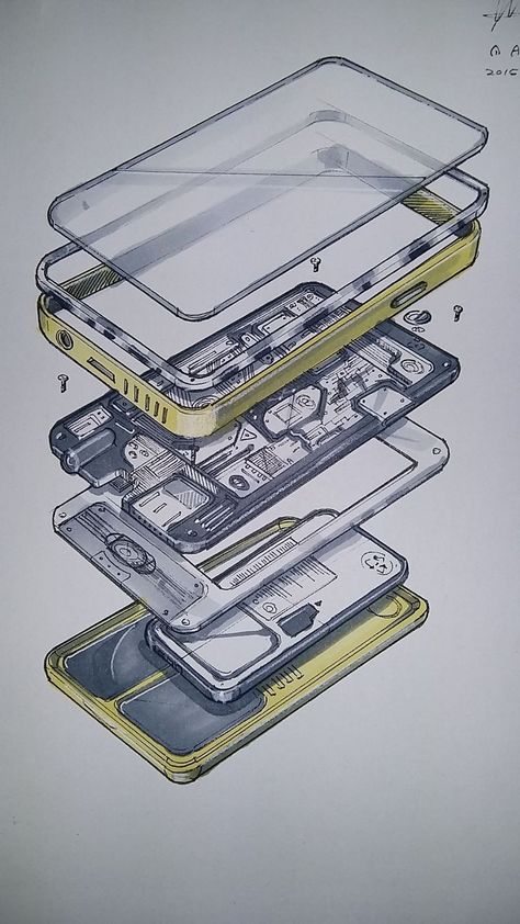 Product Exploded View, Exploded View Sketch, Product Sketching, Industrial Design Portfolio, Product Sketch, Exploded View, Technical Illustration, Design Sketching, Object Drawing