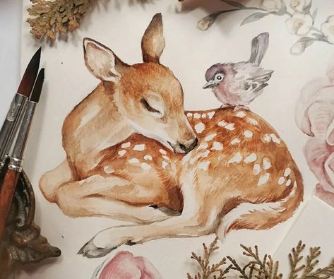 Deer Fawn Drawing, Deer Laying Down Drawing, Doe Sketch, How To Draw A Deer, Deer Illustration Cute, Baby Deer Drawing, Deer Painting Easy, Fawn Sketch, Deer Art Illustration