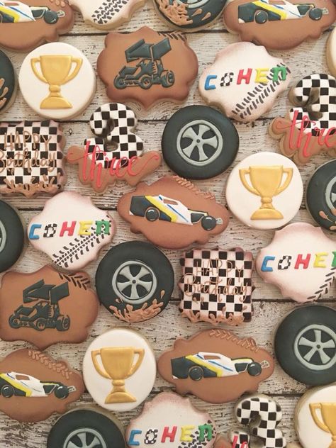 Go Kart Cookies, 50th Birthday Racing Theme, Racing Theme Cookies, Racing Cookies Decorated, Race Car Sugar Cookies, Race Car Cookies Decorated, Nascar Cookies, Racing Cookies, Race Car Cookies