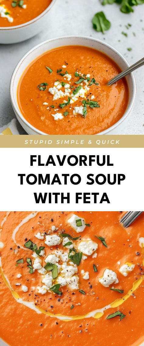 Image for Flavorful Tomato Soup with Feta Best Tomato Soup Recipe, Tomato Soup With Fresh Tomatoes, Housewife Recipes, Slow Cooker Tomato Soup, Best Tomato Soup, Soup Lovers, Tomato Soup Recipe, Roasted Tomato Soup, Lunch With Friends