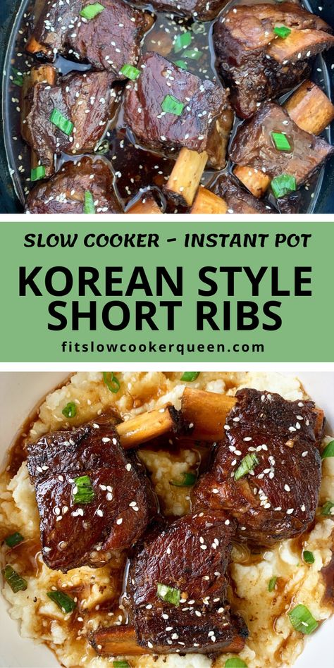 Korean Style Short Ribs, Short Ribs Crock Pot, Slow Cooker Short Ribs, Korean Beef Short Ribs, Instant Pot Korean, Korean Style Beef, Korean Short Ribs, Short Ribs Slow Cooker, Beef Short Rib Recipes