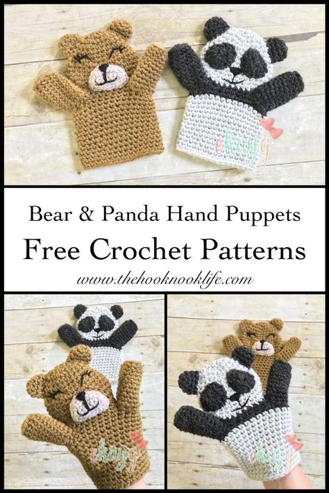 THNLife - Bear and Panda Hand Puppets Crochet Pattern | Erin Greene Crochet Hand Puppets Free Pattern, Crochet Puppets, Glove Puppets, Read Across America, Puppet Patterns, Crochet Panda, Hand Puppet, Crochet Bear, Hand Puppets