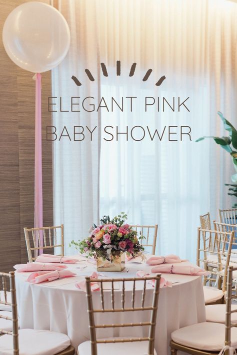 Pink And White Baby Shower Ideas, Pink And Gold Baby Shower Ideas, Pink And White Baby Shower, Baby Shower Color Themes, Pretty In Pink Baby Shower, Baby Shower Table Decor, Shower Table Decor, Pink And Gold Baby Shower