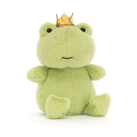 Jellycat Crowning Croaker Green.

This kiwi cutie comes with soft green fur, a tubby tummmy, diddy paws and the typical bobble eyes.

As little frogs go this one is set apart by it's heart-shaped feet and a rather splendid soft gold crown!

If you are looking for a subtle present for the one you love, this could well be it! Jellycat Stuffed Animals, Green Fur, Soft Toy Animals, Green Frog, Cute Stuffed Animals, The Pond, Hand Puppets, Gold Crown, Scottie Dog