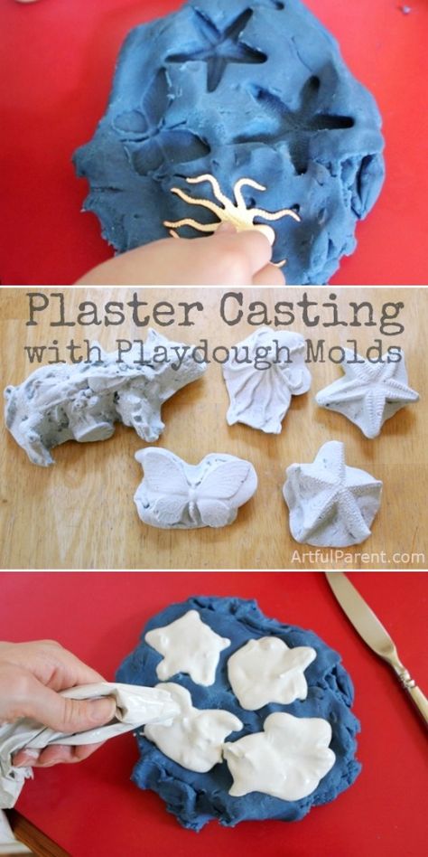 Plaster Casting for Kids with Playdough Molds Plaster Casting, Paris Crafts, Diy Plaster, Cast Art, Plaster Crafts, Plaster Cast, Plaster Sculpture, Plaster Of Paris, Cement Crafts