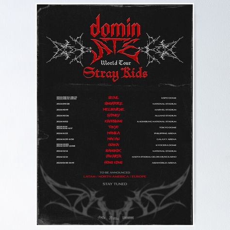 Get my art printed on awesome products. Support me at Redbubble #RBandME: https://www.redbubble.com/i/poster/STRAY-KIDS-World-Tour-2024-2025-DominATE-CONCERT-MERCH-by-sunchan-k/164320693.LVTDI?asc=u Stray Kids Freebies, Skz Freebies, 2025 Logo, Straykids Concert, Concert Merch, Gig Poster, Chan Lee, National Stadium, Tokyo Dome