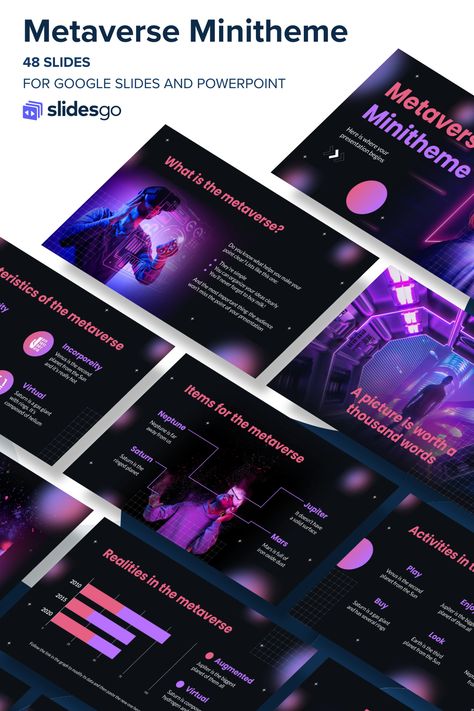 Metaverse Minitheme 3d Presentation, Presentation Slides Design, Handmade Bookmarks Diy, Powerpoint Slide Designs, Facebook Cover Design, Presentation Styles, Slides Design, Powerpoint Themes, Font Combos