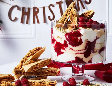 Ricotta and raspberry trifle with honeycomb Recipe | Better Homes and Gardens Gingerbread Trifle, Fresh Honeycomb, Honeycomb Recipe, Raspberry Trifle, Christmas Trifle, Trifle Recipes, Strawberry Trifle, Christmas Cookbook, Trifle Dish