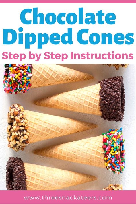 Ice Cream Cones Recipe, Sprinkles Cookies, Dipped Ice Cream Cones, Fruit Cones, Waffle Cone Recipe, Cone Dessert, Chocolate Cone, Waffle Ice Cream, Chocolate Waffles