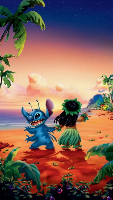 Download Lilo And Stitch Iphone Sunset Wallpaper | Wallpapers.com Disney Characters Lilo, Disney Art Diy, Lilo I Stitch, Lilo And Stitch 2002, Lilo And Stitch Movie, Samsung Wallpapers, Vs Pink Wallpaper, Lilo Und Stitch, Walt Disney Characters