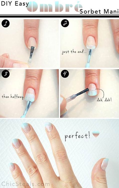 15 Gorgoeus Ombre Nail Designs Sorbet Nails, Ombre Nail Art Tutorial, Ombre Nail Diy, Ombre Nail Colors, Ombre Nails Tutorial, Water Marble Nail Art, Water Marble Nails, Nail Color Trends, Diy Ombre