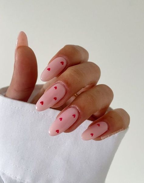 21+ ADORABLE VALENTINES DAY NAIL IDEAS | PINK & RED HEART NAILS YOU WILL LOVE — ASHLINA KAPOSTA Heart Design Almond Nails, Pink Love Heart Nails, Plain Basic Nails, Danish Nails, French Nails With Heart Design, Heart Shaped Nails, Valentines Nails Simple, Love Heart Nails, Nail Ideas Red