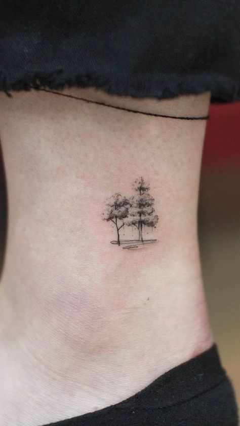 Fine Line Oak Tree Tattoo, Delicate Tree Tattoo, Two Trees Tattoo, Small Tree Tattoos For Women, Tree Tattoo Women, Fine Line Tree Tattoo, Minimalist Tree Tattoo, Tree Tattoo Simple, Cherry Tree Tattoo