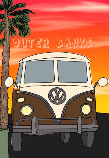 Outer Banks Painting Ideas On Canvas, Outer Banks Painting Ideas, Outer Banks Van, Outer Banks Painting, Bus Drawing, Outer Banks Art, Painted Clothes Diy, Canvas Painting Designs, Canvas Painting Diy