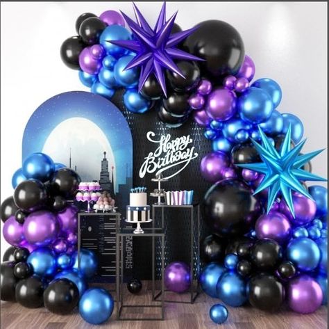 Amazon.com: Black Purple Blue Balloon Arch Kit, Metallic Purple Blue Balloons Garland Kit with Star Balloons for Kids Video Game Party Decoration Baby Shower Engagement Party Supplies : Home & Kitchen Blue Balloon Arch, Purple Decorations, Video Game Party Decorations, Purple Sweet 16, Purple Party Decorations, 40 Balloons, Blue Party Decorations, Star Balloons, Sweet Sixteen Birthday Party Ideas