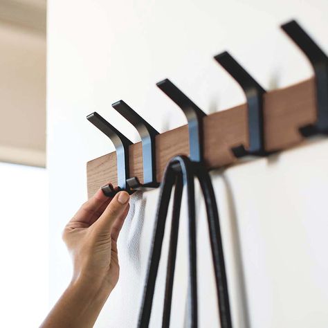 Yamazaki Rin Wall-Mounted Coat Hook | The Container Store Modern Coat Hooks, Wall Mounted Coat Hanger, Coat Storage, Bad Accessoires, Wall Mounted Hooks, Sleek Storage, Boot Room, Coat Rack Wall, Intelligent Design