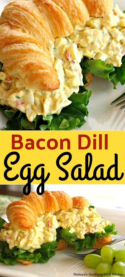 Dill Egg Salad, Food Recipes Appetizers, Bacon Egg Salad, Salad Recipes With Bacon, Egg Salad Sandwich Recipe, Salad Cucumber, Egg Salad Sandwiches, Bacon Salad, Egg Salad Recipe