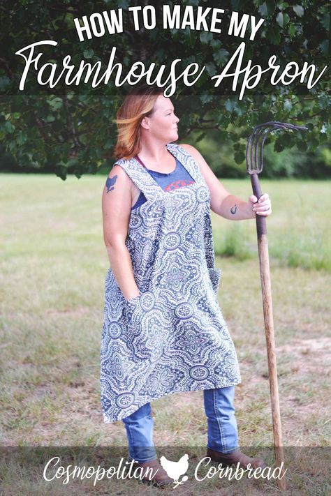 How to Make my Farmhouse Apron | Cosmopolitan Cornbread Free Apron Patterns, Pinafore Apron Pattern, Apron Sewing Patterns, Farm Apron, Free Apron Pattern, Japanese Style Apron, Apron Pattern Free, Apron Patterns, Apron Tutorial