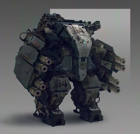 Model 64   Type: heavy mech Weapons: 8 grenade launchers, dual laser guided rpg Capacity: 1 Quantity: 7800000  Manufacturer: tomalok industries Sci Fi Shield, Siege Engine, Accel World, Futuristic Armour, Sci-fi Armor, Mech Suit, Robot Illustration, Cool Robots, Arte Robot