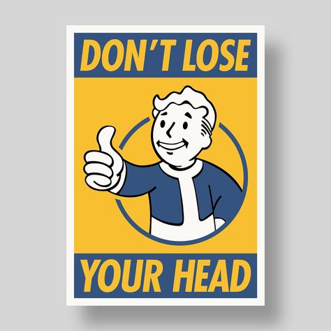 Thumbs up if you're ready to dive into the wacky world of Fallout! 🤪 Our "Don't Lose Your Head" poster is here to remind you to keep your cool, even in the midst of nuclear chaos. Grab yours now and add a dash of Fallout humor to your walls! 🎮💥 Link to my #etsy shop in Bio 🔗 #fallout #dontloseyourhead #falloutposter #gamingart #vintagestyle #falloutmemes #falloutseries #vaultboy #gamefanart #gamerart #gamingposter #gamingroomdecor #falloutart #thumbsup #primevideo Fallout Wallpaper Pc, Fallout Decorations, Fallout Cartoon, Fallout Poster, Vault Boy Fallout, Fallout Wallpaper, Fallout Posters, Geometric Tattoo Pattern, Lost Poster