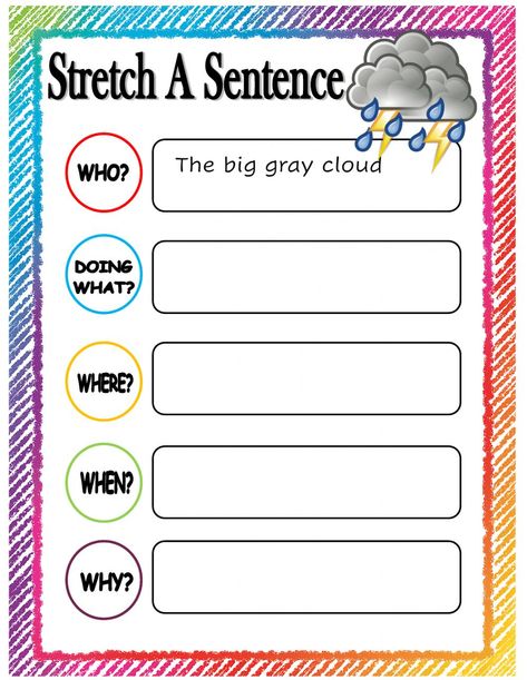 Expand The Sentence, Stretch The Sentence Writing Activities, Stretch Sentences Activities, Expand A Sentence, Stretching Sentences Worksheets, Stretch A Sentence Worksheet, Expanding Sentences Worksheet, Sentence Stretching Worksheets, Expanding Sentences Activities