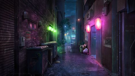 anime background art commissions, ForD Nguyen on ArtStation at https://www.artstation.com/artwork/Vd40zP Gacha Backgrounds Outside, Dark Alley, Episode Interactive Backgrounds, Anime Places, Episode Backgrounds, Scene Background, Anime City, Scenery Background, City Background