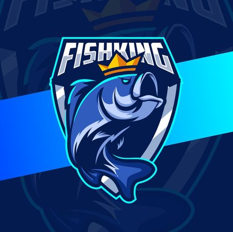 Design do logotipo do mascote pesca rei ... | Premium Vector #Freepik #vector #carater #mar #peixe #animal Chicken Logo, Logo Sport, Gaming Logo, Sports Logo, Premium Vector, Gaming Logos, Batman, Gaming, Fish