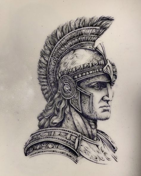 Roman Centurion on fake skin with a 3RL.  10 hours in total.  Credit to Sado Tattoo  for the design. Centurion Tattoo, Roman Centurion, Fake Skin, Portfolio, Tattoos, Skin, Design