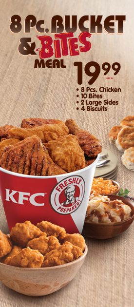 Steward of Savings:   Kentucky Fried Chicken: 2-Pc Meal ONLY $4.49 or 8-Pc Meal Plus 10 Original Recipe Bites ONLY $19.99 + Additional Coupons! Perfect Fried Chicken, Chicken Bucket, Kentucky Fried Chicken, Chicken Menu, Kfc Chicken, Win 100, Kentucky Fried, Random Aesthetics, Food Heaven