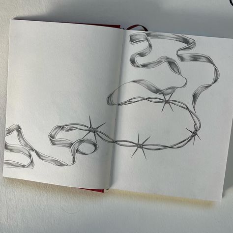 Day 2 & 3 of drawing everyday have been successful ❤️‍🩹 ribbon and barbed wire combo added to the sketchbook How To Draw Barbed Wire, Barb Wire Drawing, Barbed Wire Drawing, Ribbon Drawing, Drawing Everyday, Barbed Wire Tattoos, Simple Drawings, Barb Wire, The Sketchbook