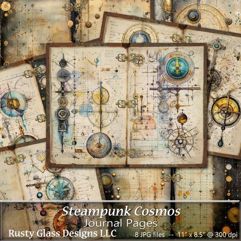 Steampunk Cosmos Junk Journal Pages, Cosmic Steampunk Journal, Grungy Steampunk Junk Journal Paper, Steampunk Universe Steampunk Junk Journal, Steampunk Printables, Steampunk Journal, Kunstjournal Inspiration, Steampunk Theme, Printable Junk Journal, Steampunk Gears, Junk Journal Paper, Junk Journal Pages