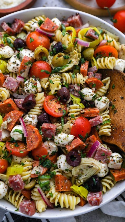 Easy Italian Tortellini Pasta Salad - Kalefornia Kravings Italian Food Ideas, Italian Antipasto Salad, Kalefornia Kravings, Antipasto Pasta Salad, Antipasto Pasta, Italian Vinaigrette, Antipasto Pasta Salads, Italian Antipasto, Mozzarella Pearls