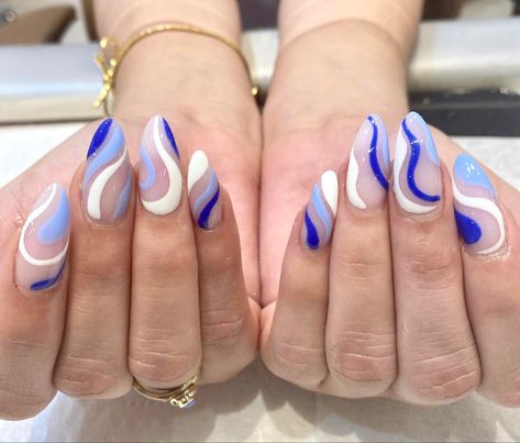 Groovy blues nail design 2021 King Blue Nails, Groovy Tattoo, Nail Art Valentines Day, Nail Art Valentines, Stickers Minimalist, Valentines Day Nail Art, Valentines Day Nail, Minimalist Nail, Art Valentines