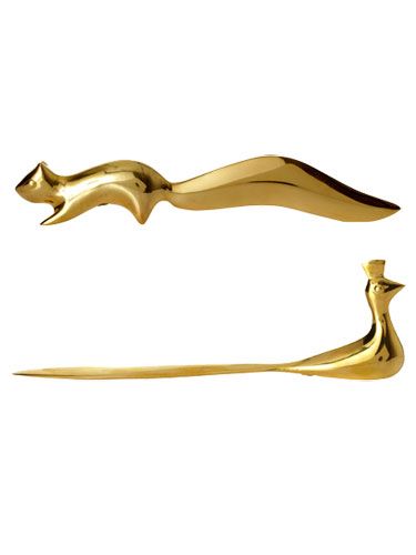 #MAOH #WeareAnimal #Design #Jonathan Adler Brass Peacock and Squirrel Brass Peacock, Gold Cabinet, 2012 Olympics, Letter Openers, Gold Home Decor, Letter Opener, Bird Silhouette, Vintage Air, Gold Letter