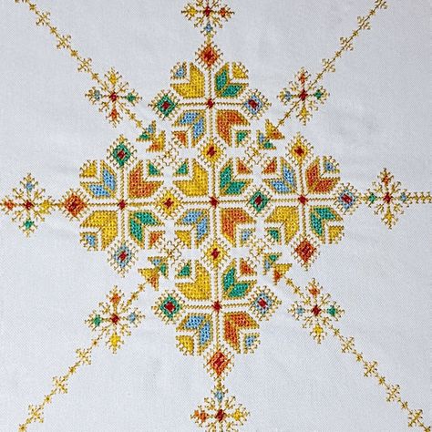 Skillfully hand-embroidered by Berber ladies from the heart of the Middle Atlas Mountains using the double-sided embroidery technique, our Ethnic Moroccan tablecloths can be used on both sides as the geometric designs are identical on each side. Our artisans have perfected this embroidery style since their early adulthood, inheriting the tradition from mother to daughter. Their mastery is evident in the creation of intricate geometric patterns without the need for preliminary designs on the f... Moroccan Embroidery, Early Adulthood, Embroidered Table Cloth, Round Table Sizes, From Mother To Daughter, Embroidery Products, Mother To Daughter, Handmade Tablecloth, Round Table Covers